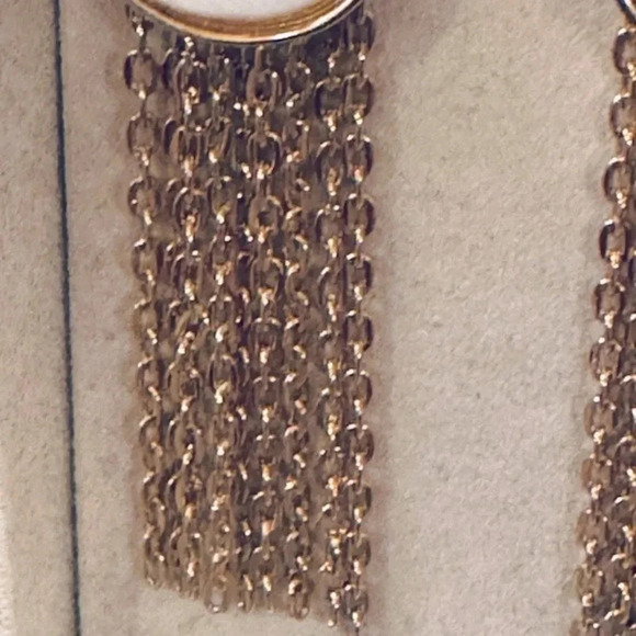 PINK LINEN BOHO CHIC MOTHER OF PEARL GOLD CHAIN DROP EARRINGS 2” LONG - Picture 11 of 11